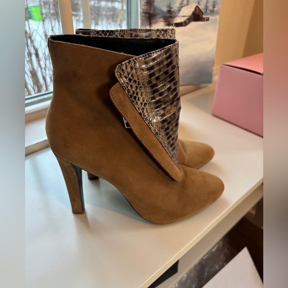 Rebecca Minkoff The Dante Snake embossed leather and suede booties size 8